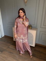 Crushed tissue embroidered suit with beautiful handwork (Arooba)
