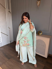 Pure crepe farshi real mirror chiffon suit with dupatta (Sonum)