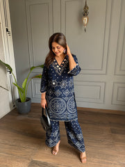 Mirror work natural crepe co-ord set (Avni)