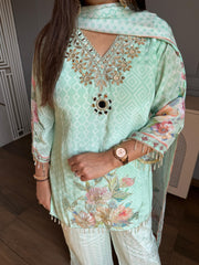 Pure crepe farshi real mirror chiffon suit with dupatta (Sonum)