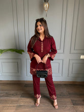 Embroided 2 piece woollen co-ord set (Sky)