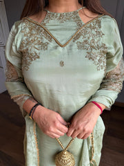 Beautiful hand embroidered sharara chinnon suit
