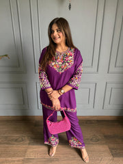 Kashmiri embroidered summer cotton rayon co-ord set (Sofia)