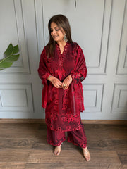 Dupian silk embroidered co-ord set cum suit with pallazo (Shiza)