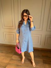 Cool calf length denim dress for summer (Sunny)