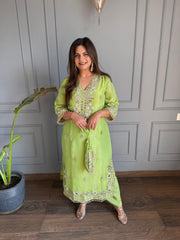 New tissue long co-ord set with cotton lining and with potli (Kimara))
