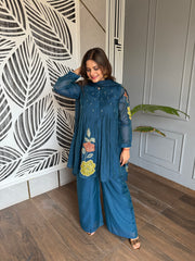 Beautiful chanderi cotton embroidered suit with full lining (Neelam)