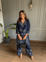 Mirror work natural crepe co-ord set (Avni)