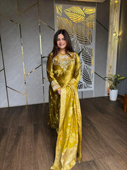 VELVET HAND EMBROIDERY SUIT WITH BANARASI DUPATTA