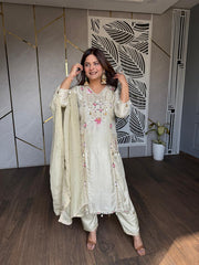 Hand embroided cotton silk suit