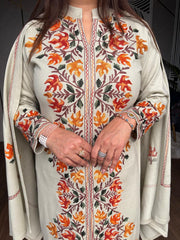 KASHMIRI EMBROIDED SHAWL SUIT IVROY SHADE