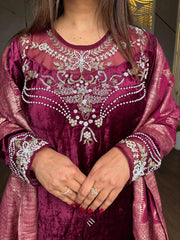 VELVET HAND EMBROIDERY SUIT WITH BANARASI DUPATTA