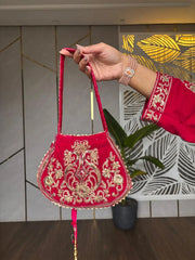 VELVET STRAIGHT SUIT WITH POTLI