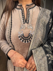 VELVET EMBROIDED BANARASI DUPATTA SUIT