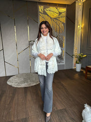 SLEEVELESS POM POM PONCHO CAPES