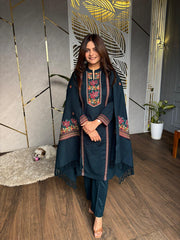 ROSE EMBROIDED SHAWL SUIT