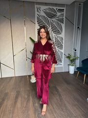 VELVET WAIST EMBROIDED CO-ORD SET