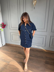 Denim short dress with sling bag (Gucci)