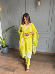 Muslin Cotton Suit (Lime) (With Lining in Shirt)