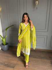 Muslin Cotton Suit (Lime) (With Lining in Shirt)