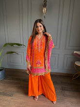 Crepe embroided kaftan set (Orange)