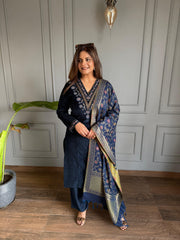 Corduroy velvet strechable suit with banarasi dupatta (Mina)