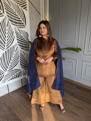 Corduroy velvet formal festive suit with silk dupatta (Shirin)