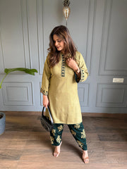 Embroided woollen 2 piece farshi salwar set (Zyra)
