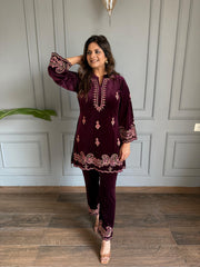 Velvet thread embroidery stylish woollen co-ord set (Habiba)