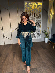 VELVET WAIST EMBROIDED CO-ORD SET