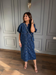 Denim Baggy printed calf length dress with bag (Chanel)