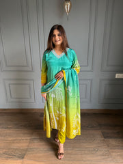 Muslin embroided ombre suit with lining on shirt (Somya)