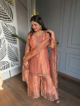 New festive hand embroidered crushed tissue kalidaar sharara suit (Madhu)
