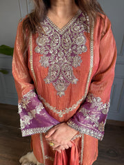 New crushed tissue embroidered suit with embroidered dupatta (Surekha)