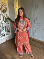 New crushed tissue embroidered suit with embroidered dupatta (Surekha)