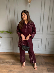 Pure woollen embroided co-ord set (Afza)