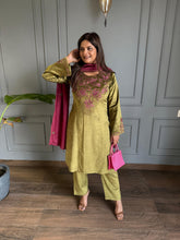 Corduroy soft and strechable velvet suit with embroidered silk dupatta (Natasha)