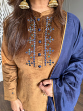 Corduroy velvet formal festive suit with silk dupatta (Shirin)