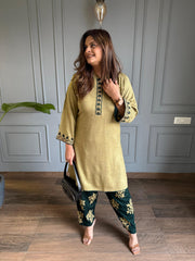 Embroided woollen 2 piece farshi salwar set (Zyra)