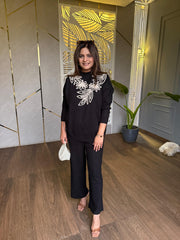 Pure soft knitted wool embroided co-ord set (Rehana)