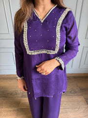 Chinnon chiffon mirror work co-ord set with full lining (Mulmul)