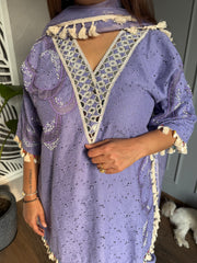 Cotton embroided co-ord set with mirror work and lining on shirt (Gulaab)
