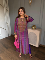 Beautiful long 2 piece chogha set with mirror work done on front (Rukku)