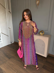 Beautiful long 2 piece chogha set with mirror work done on front (Rukku)