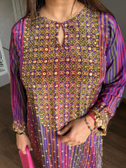 Beautiful long 2 piece chogha set with mirror work done on front (Rukku)