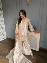Hand embroidered tissue formal suit with tissue dupatta (Rani)