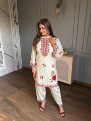 Very pretty farshi salwar embroidered 2 piece set (Rose)