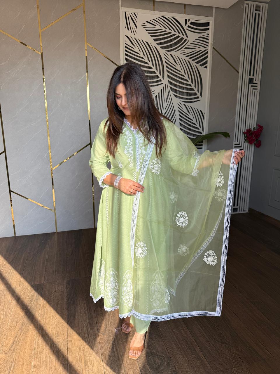 Pure cotton anarkali suit with handwork