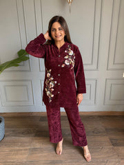 Superior quality corduroy velvet embroidered co-ord set (Chery)