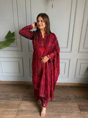 Dupian silk embroidered co-ord set cum suit with pallazo (Shiza)